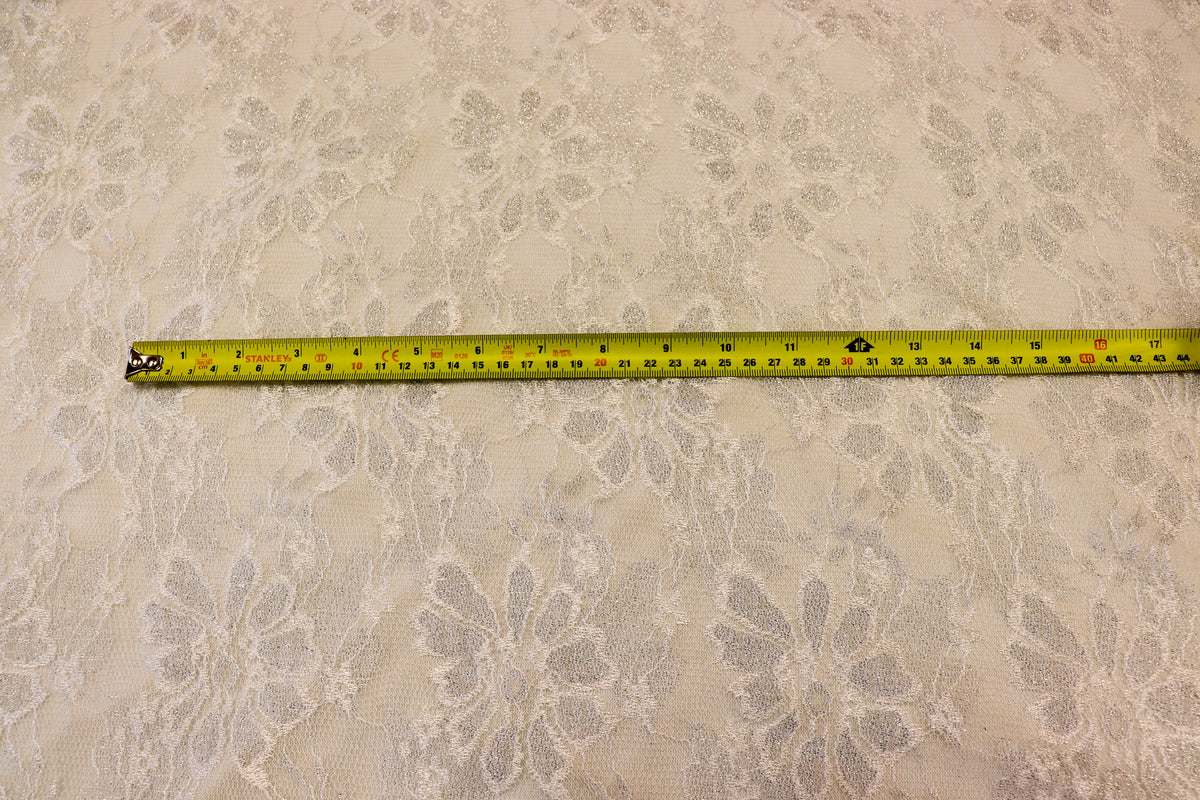 Ivory Glitter Lace Fabric Floral Mesh with Lurex
