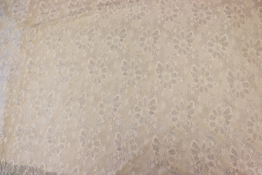 Ivory Glitter Lace Fabric Floral Mesh with Lurex