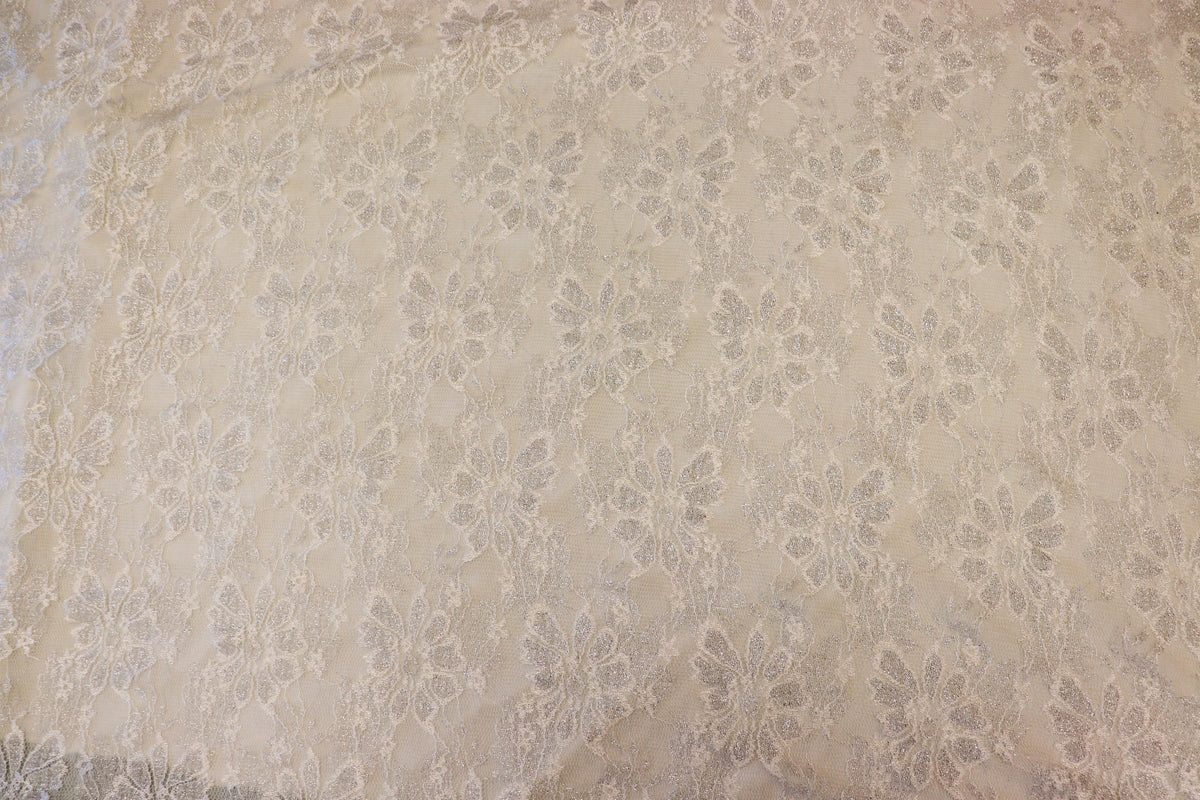 Ivory Glitter Lace Fabric Floral Mesh with Lurex