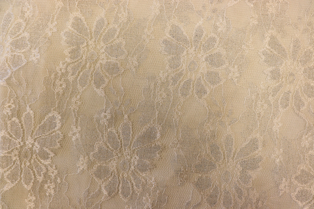 Ivory Glitter Lace Fabric Floral Mesh with Lurex