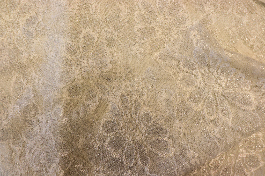 Ivory Glitter Lace Fabric Floral Mesh with Lurex