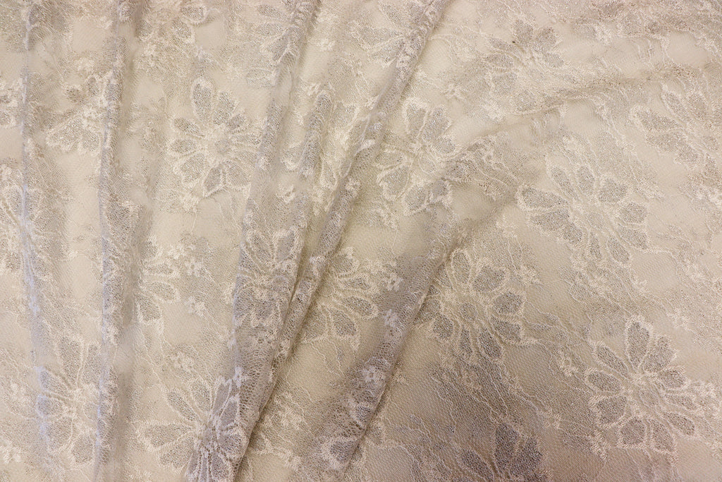 Ivory Glitter Lace Fabric Floral Mesh with Lurex