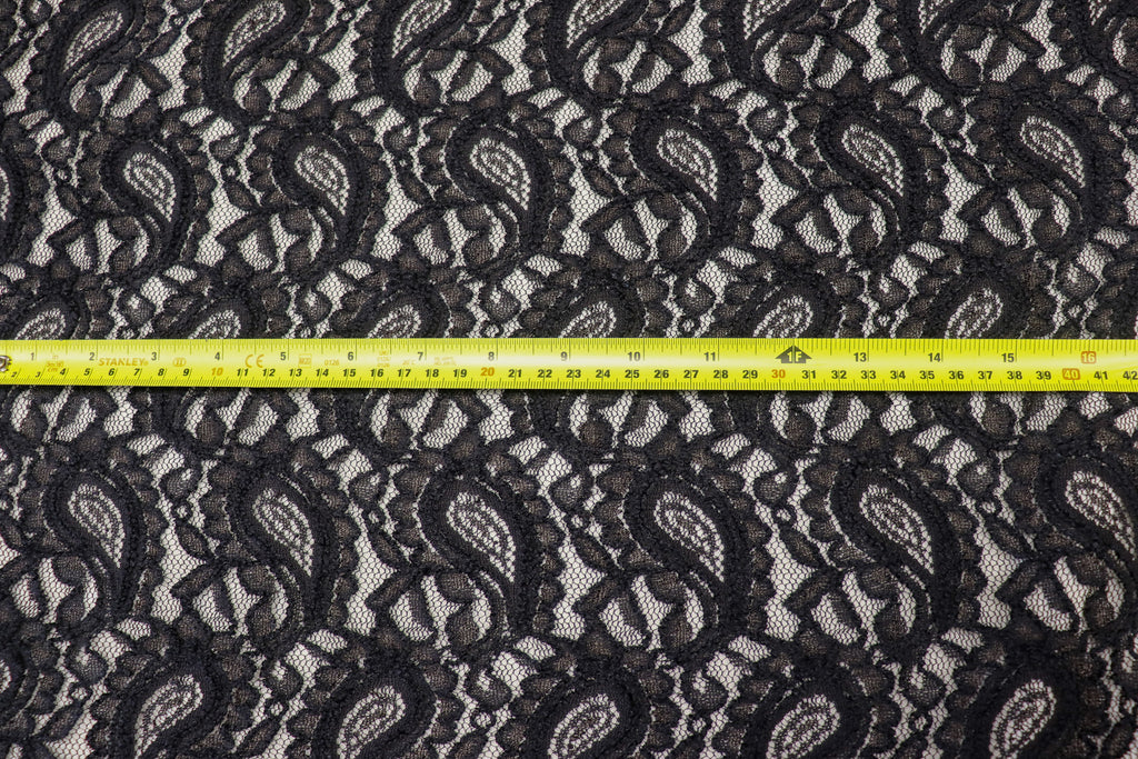 Black Paisley Lace Mesh Fabric with Light Stretch