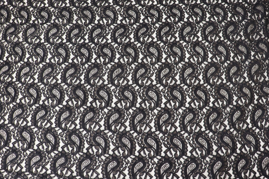 Black Paisley Lace Mesh Fabric with Light Stretch