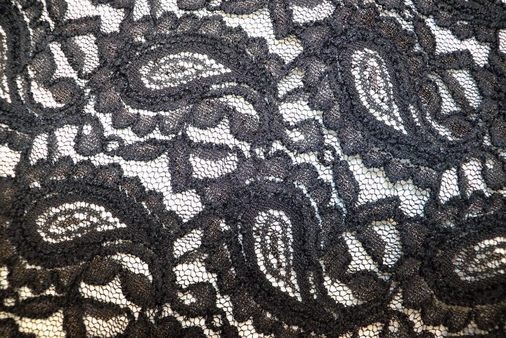 Black Paisley Lace Mesh Fabric with Light Stretch