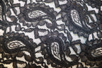 Black Paisley Lace Mesh Fabric with Light Stretch