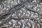 Black Paisley Lace Mesh Fabric with Light Stretch