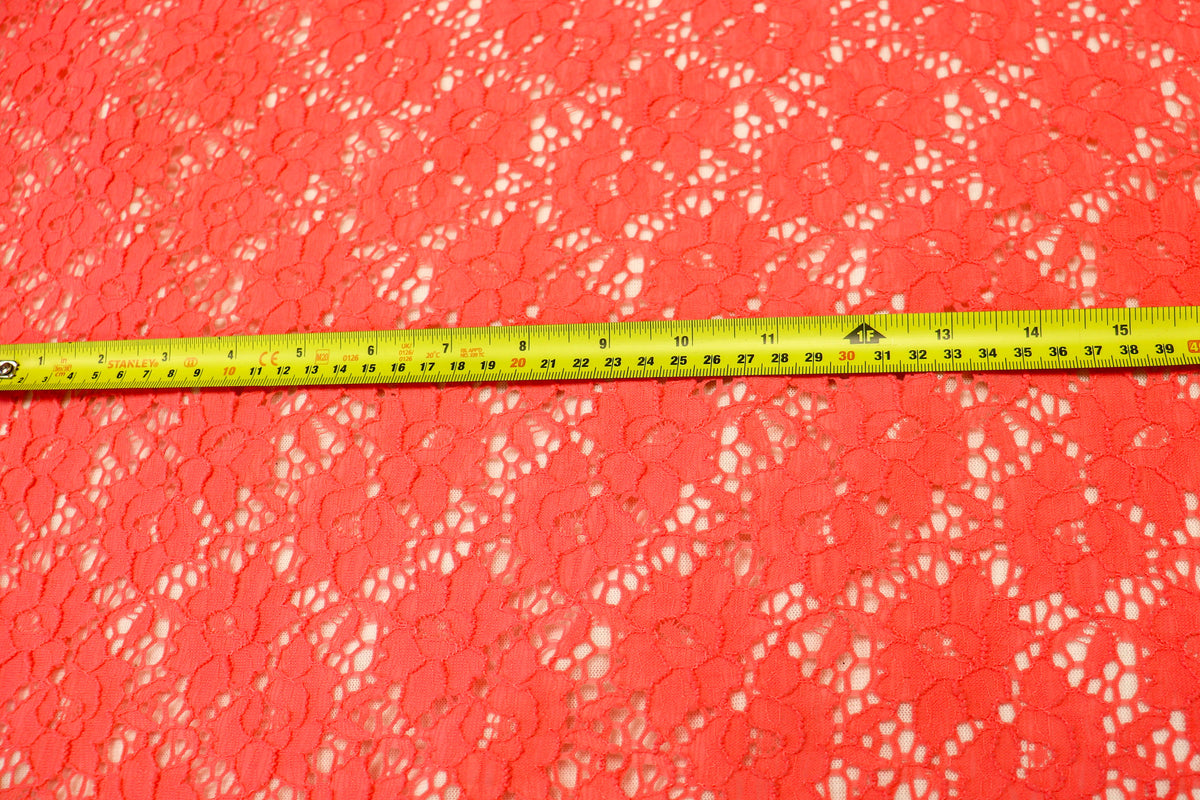 Coral Floral Crochet Fabric