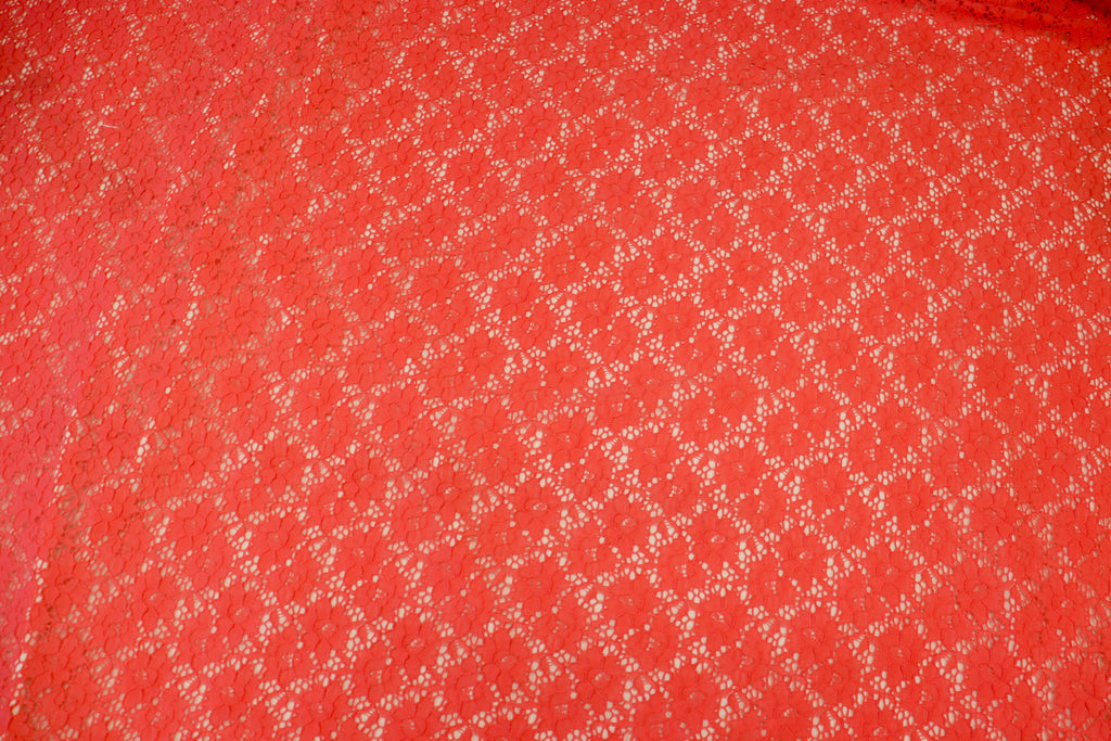 Coral Floral Crochet Fabric