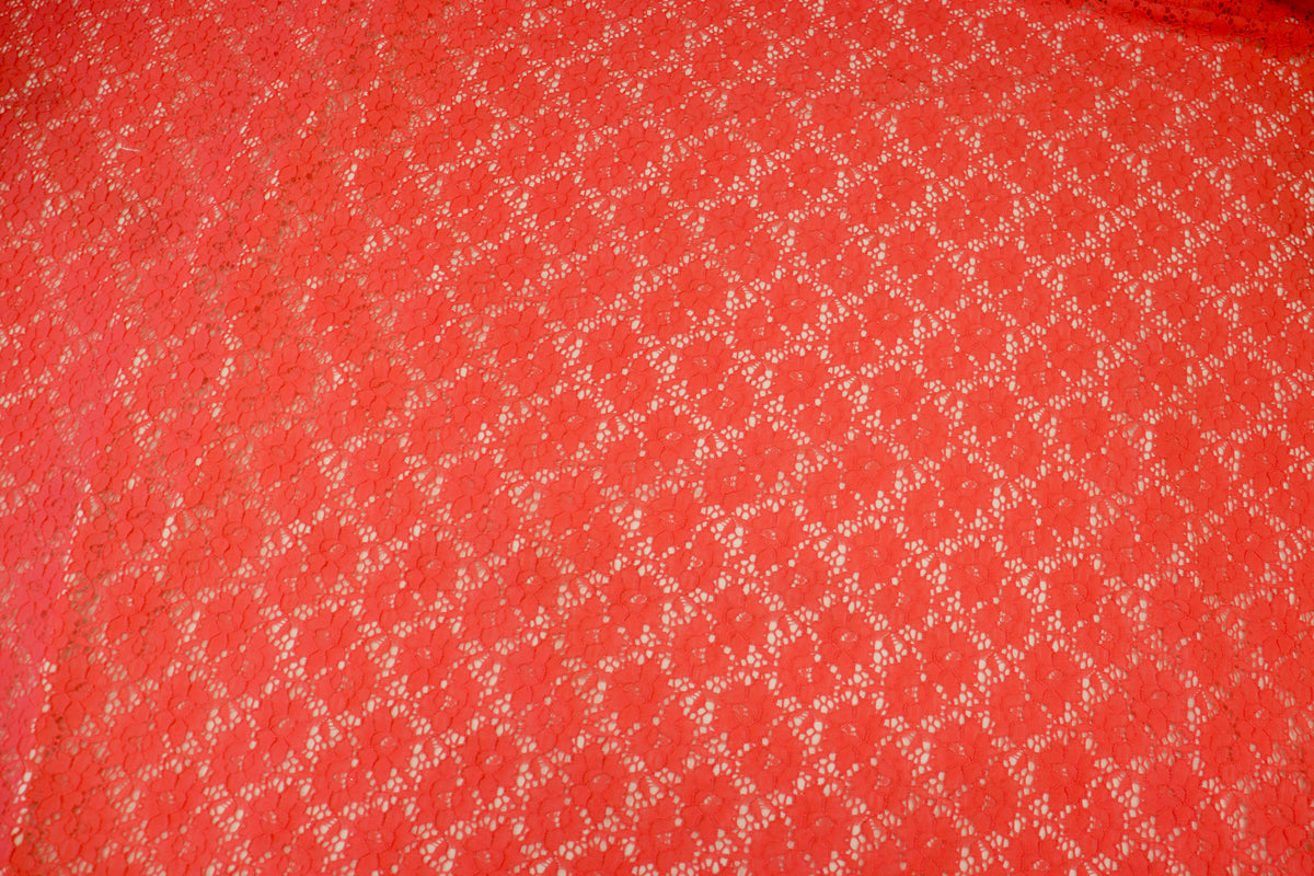 Coral Floral Crochet Fabric