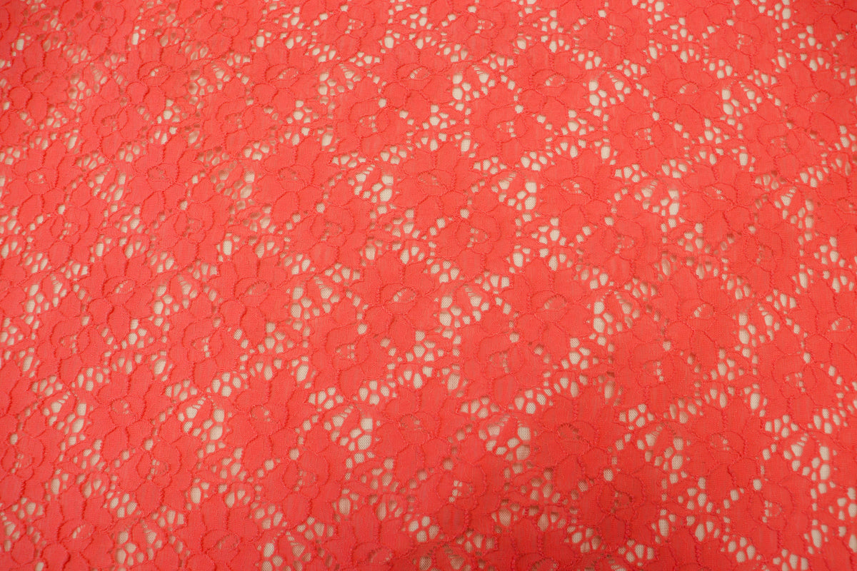Coral Floral Crochet Fabric