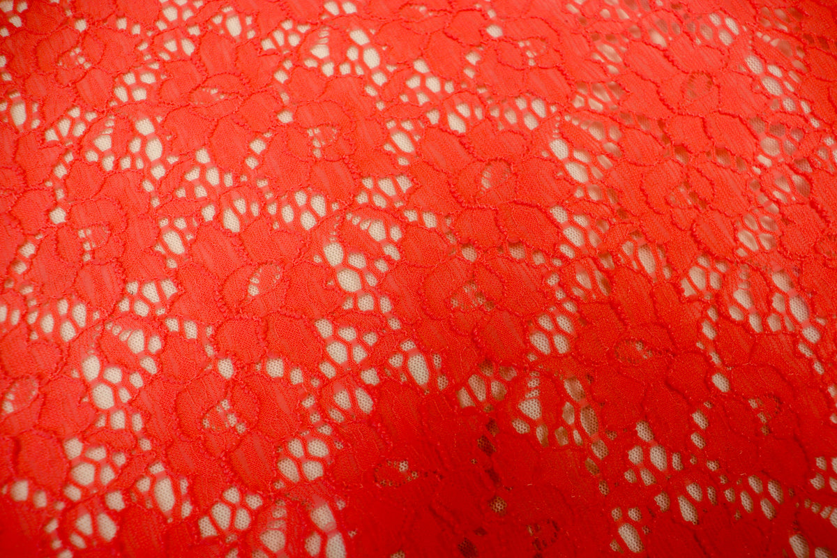 Coral Floral Crochet Fabric