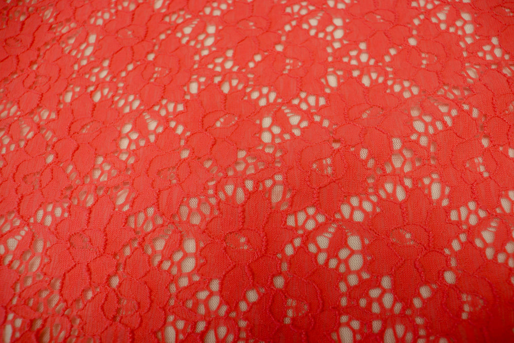 Coral Floral Crochet Fabric