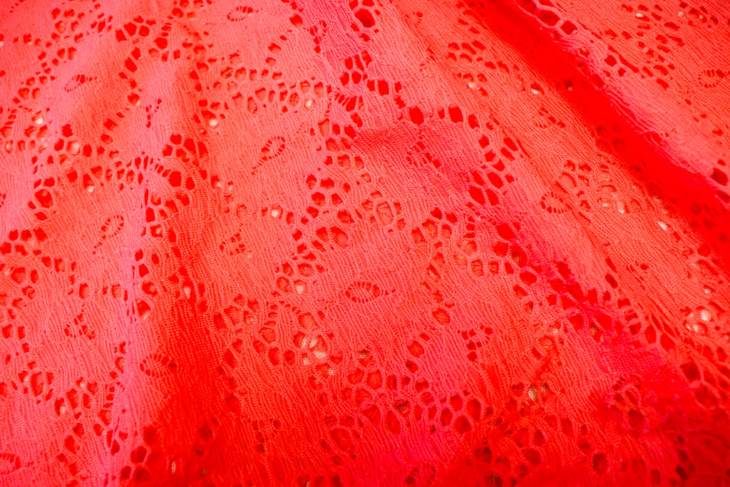 Coral Floral Crochet Fabric
