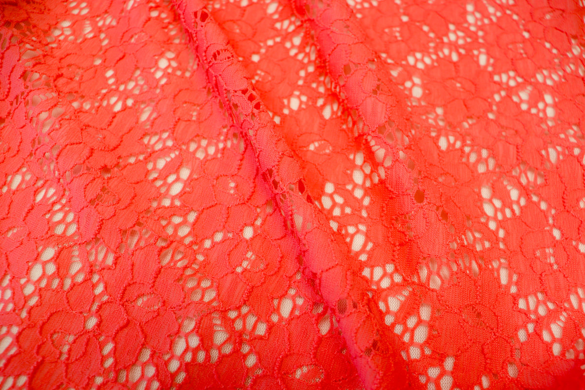 Coral Floral Crochet Fabric