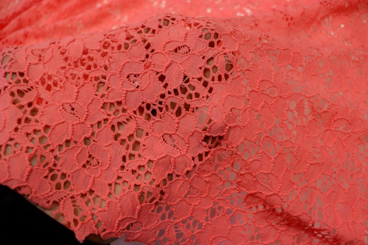 Coral Floral Crochet Fabric