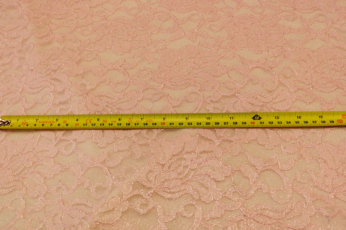 Blush Floral Lace Fabric Stretch Mesh with Glitter