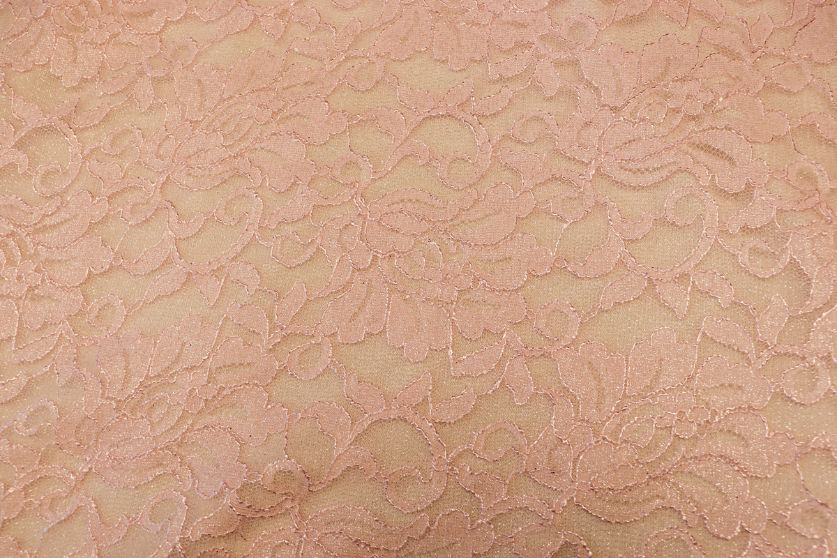 Blush Floral Lace Fabric Stretch Mesh with Glitter