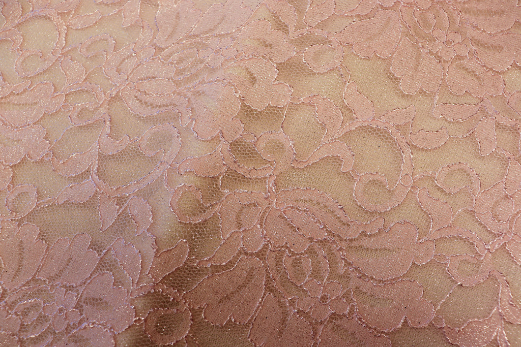 Blush Floral Lace Fabric Stretch Mesh with Glitter