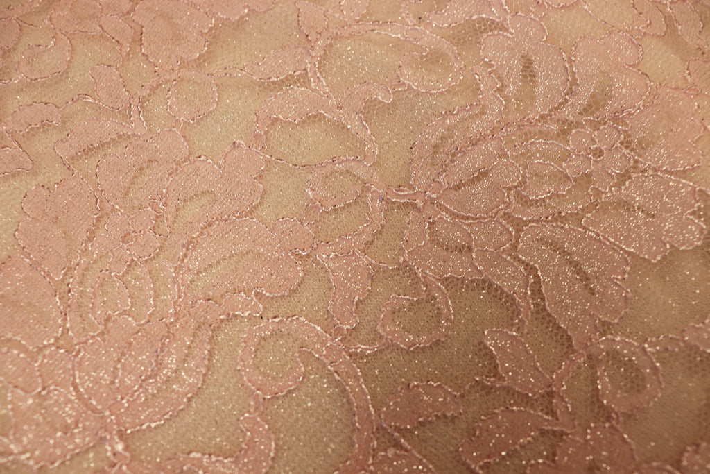 Blush Floral Lace Fabric Stretch Mesh with Glitter