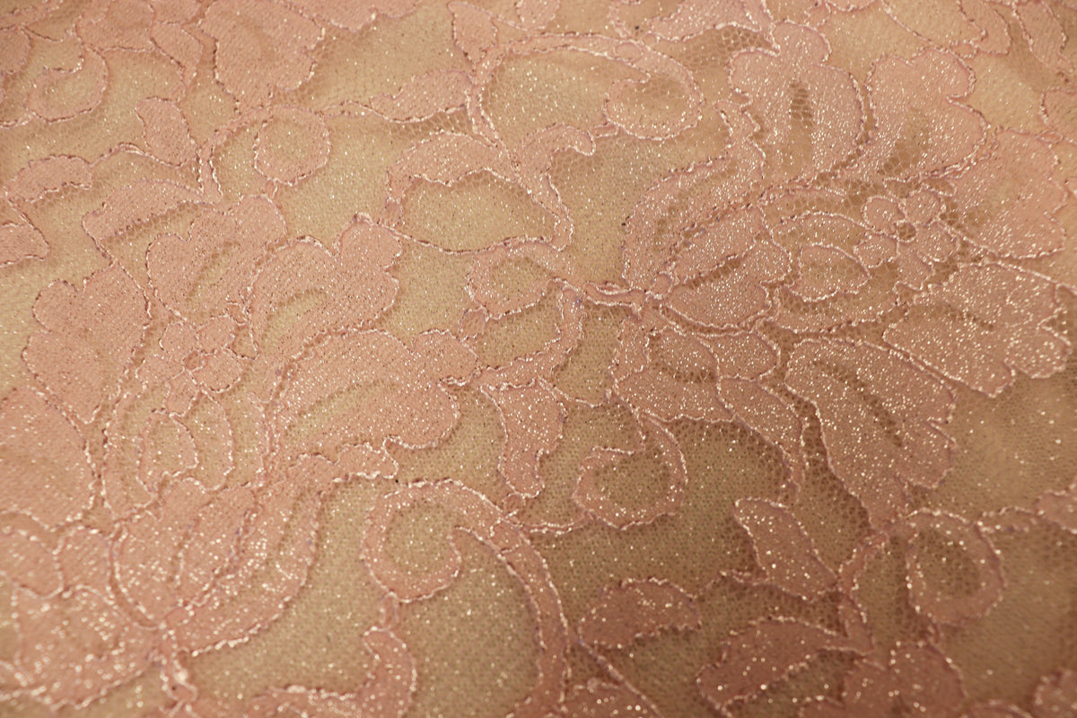Blush Floral Lace Fabric Stretch Mesh with Glitter