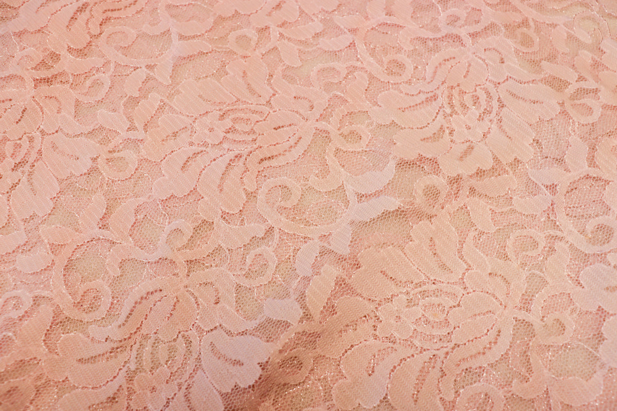 Blush Floral Lace Fabric Stretch Mesh with Glitter