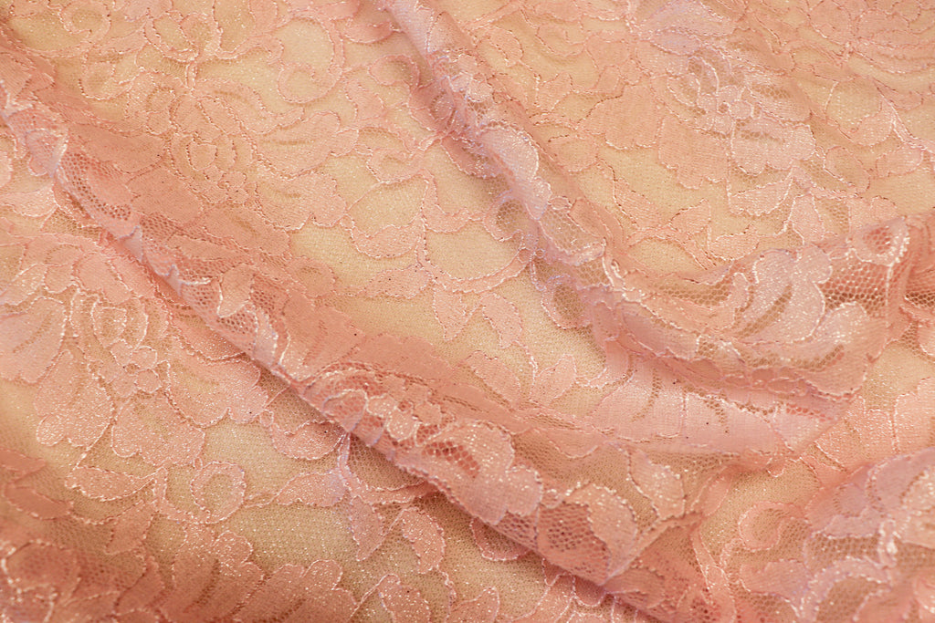 Blush Floral Lace Fabric Stretch Mesh with Glitter