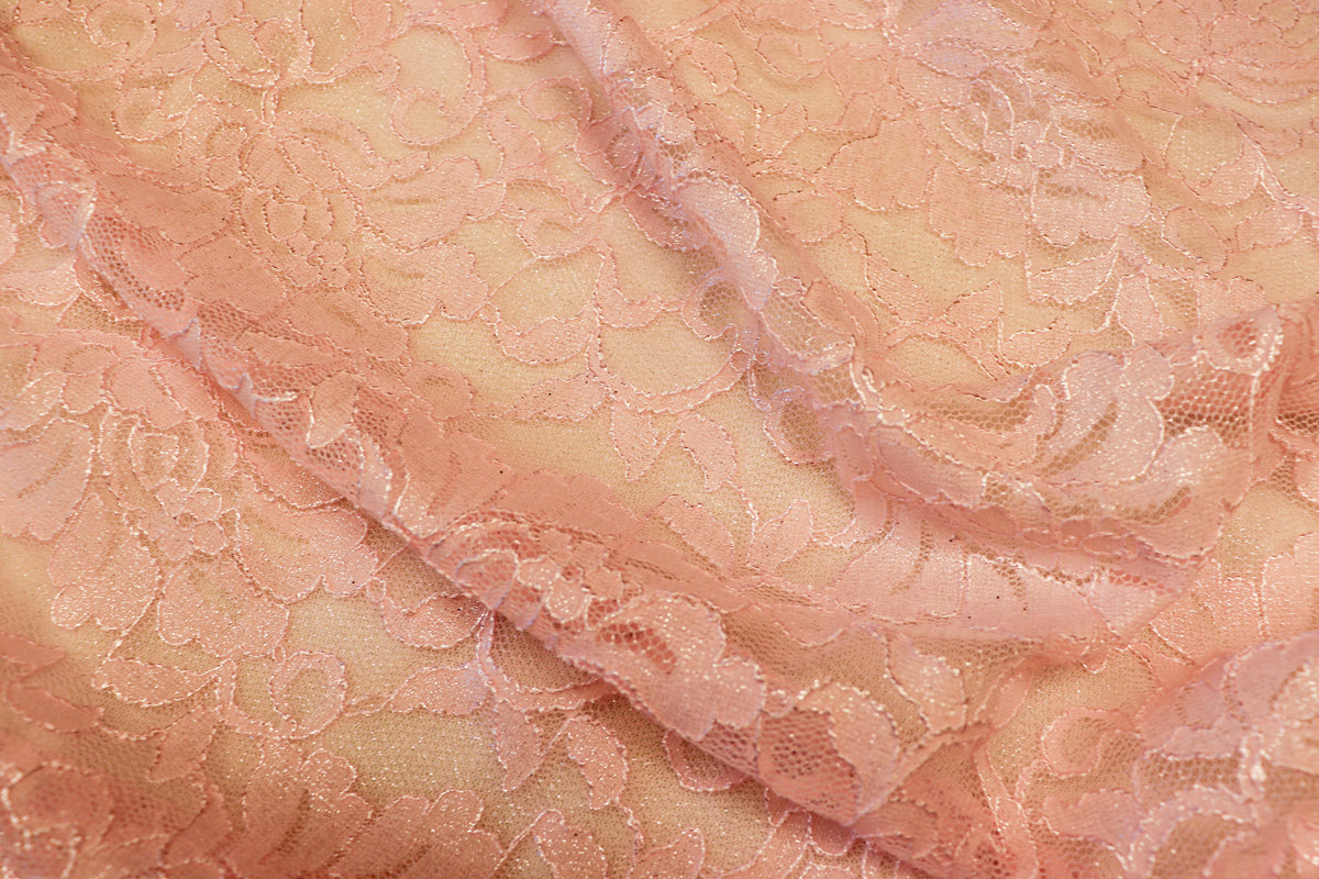 Blush Floral Lace Fabric Stretch Mesh with Glitter
