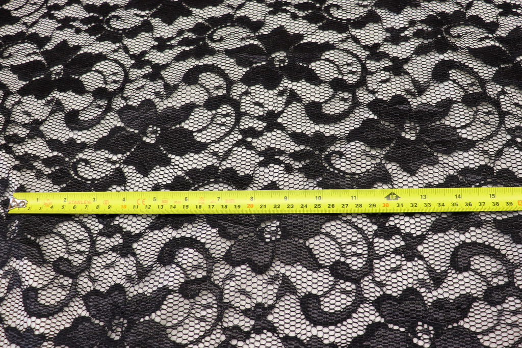 Black Floral Lace Fabric with Stretch