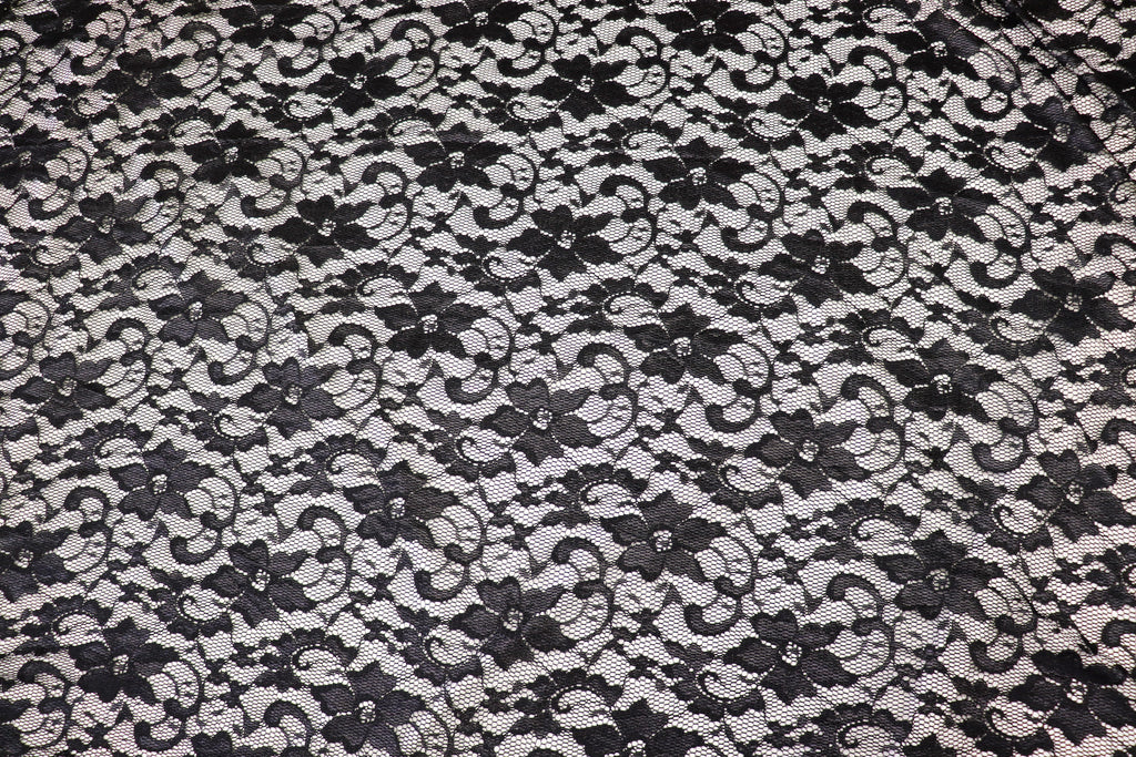 Black Floral Lace Fabric with Stretch