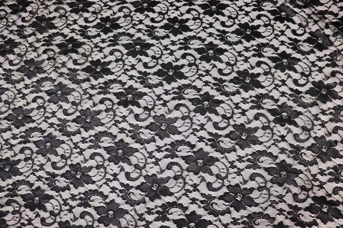 Black Floral Lace Fabric with Stretch