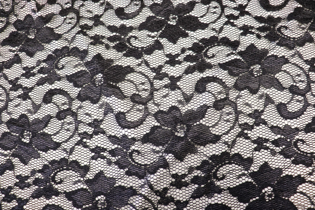 Black Floral Lace Fabric with Stretch