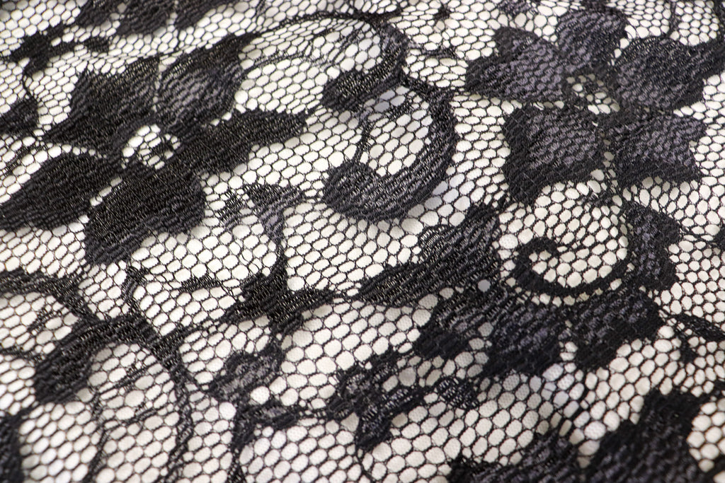 Black Floral Lace Fabric with Stretch