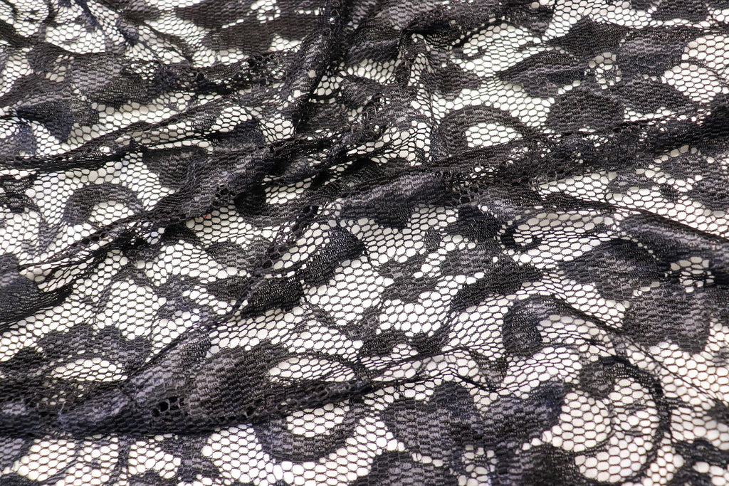 Black Floral Lace Fabric with Stretch
