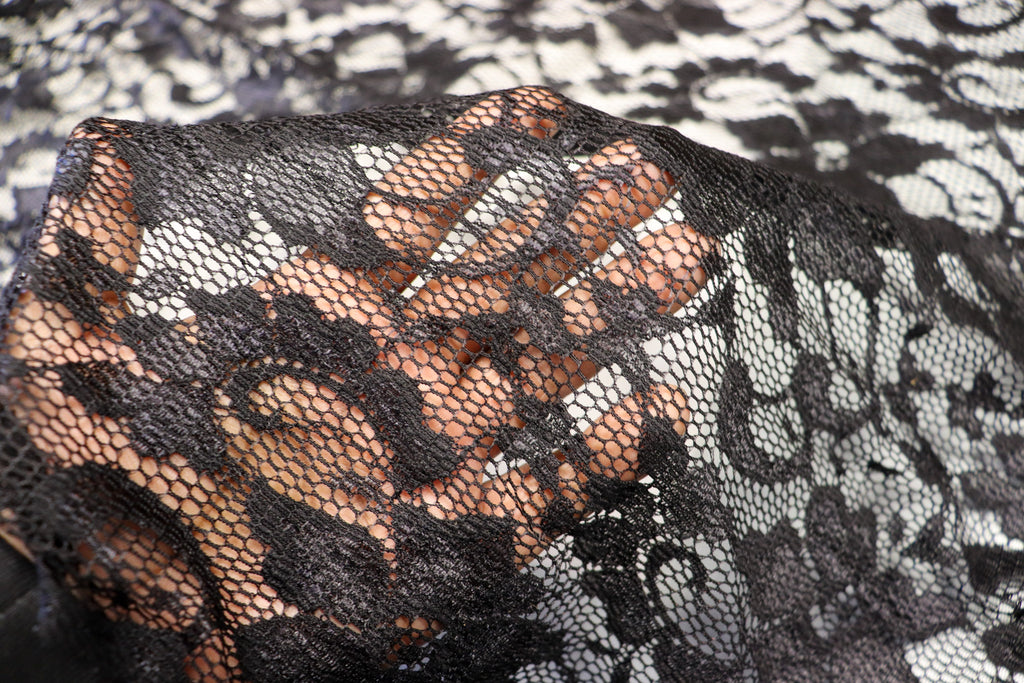 Black Floral Lace Fabric with Stretch