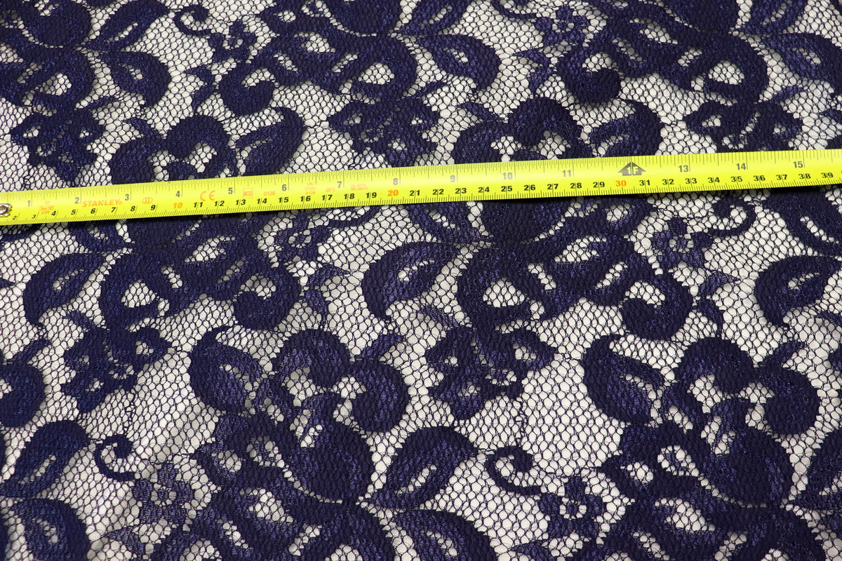 Navy Floral Mesh Lace Fabric with Stretch