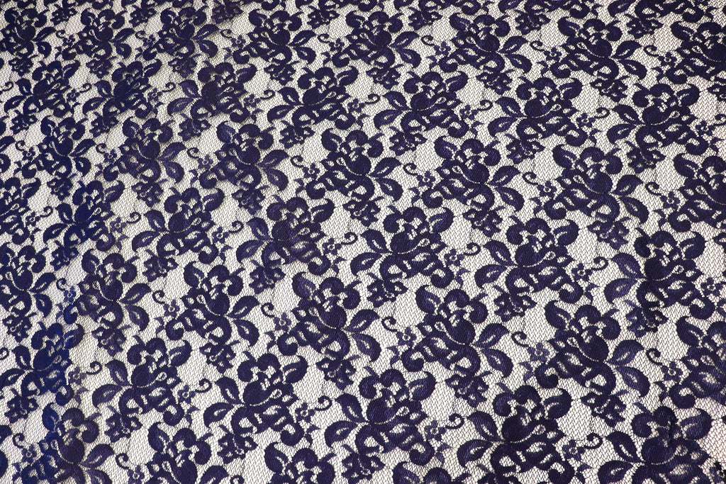 Navy Floral Mesh Lace Fabric with Stretch