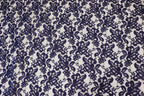 Navy Floral Mesh Lace Fabric with Stretch