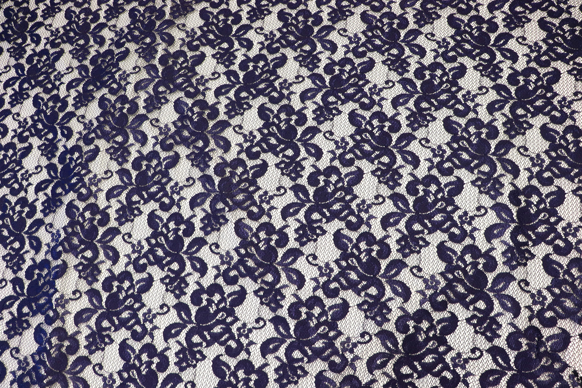 Navy Floral Mesh Lace Fabric with Stretch