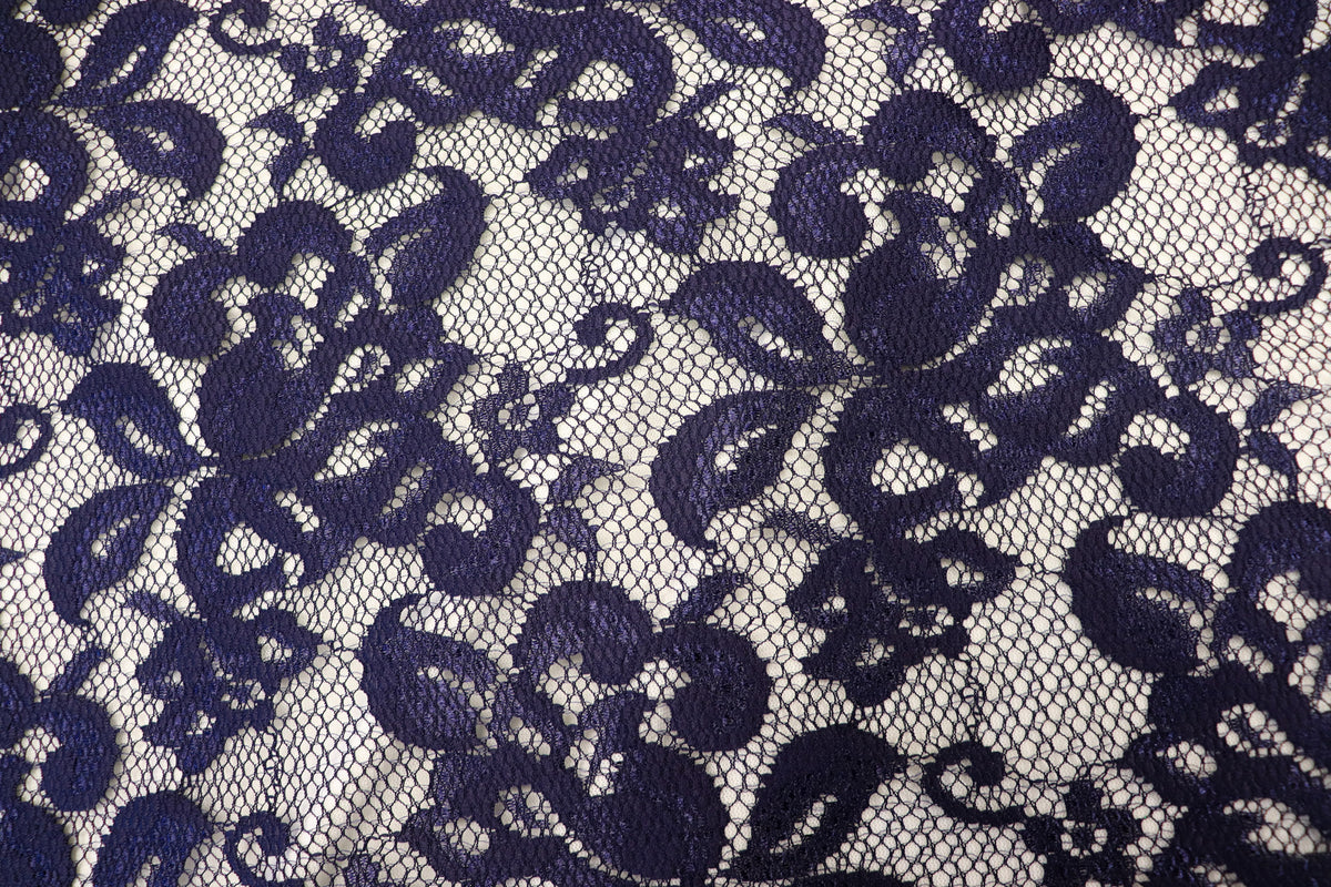 Navy Floral Mesh Lace Fabric with Stretch