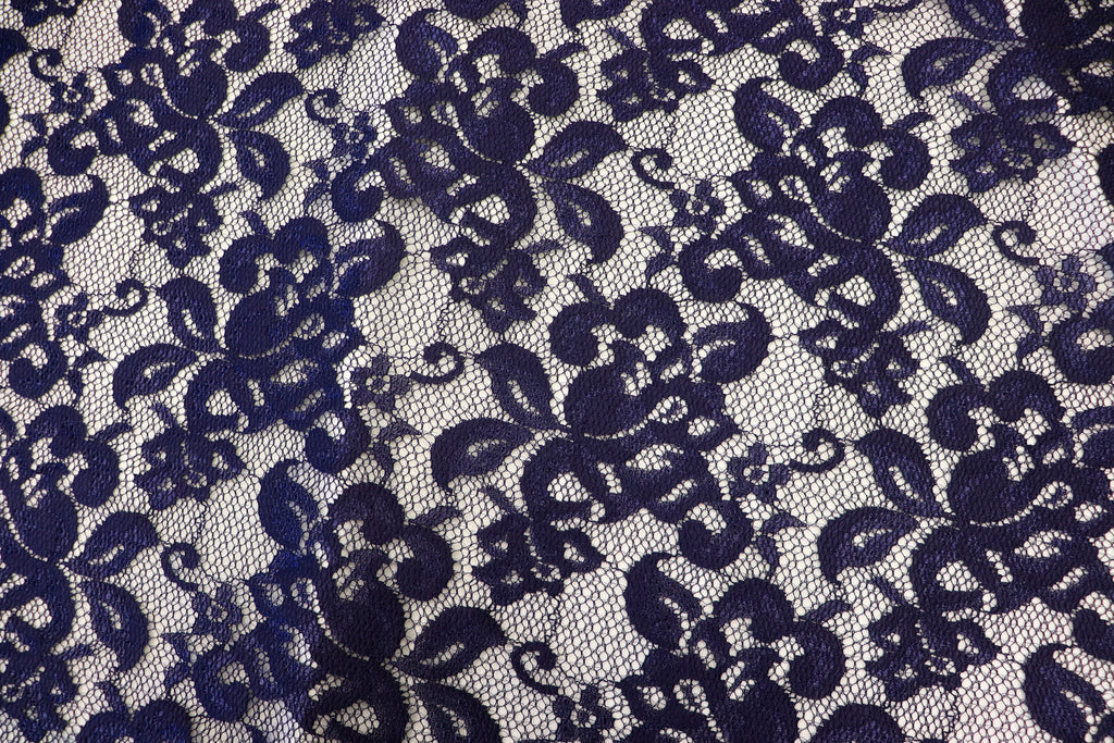 Navy Floral Mesh Lace Fabric with Stretch