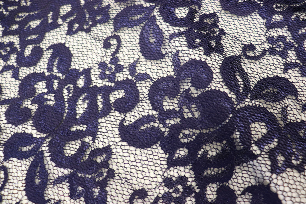 Navy Floral Mesh Lace Fabric with Stretch