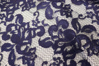 Navy Floral Mesh Lace Fabric with Stretch