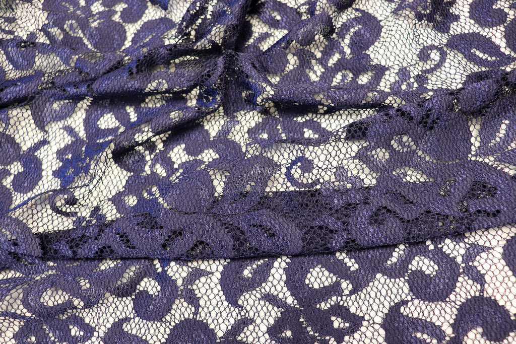 Navy Floral Mesh Lace Fabric with Stretch