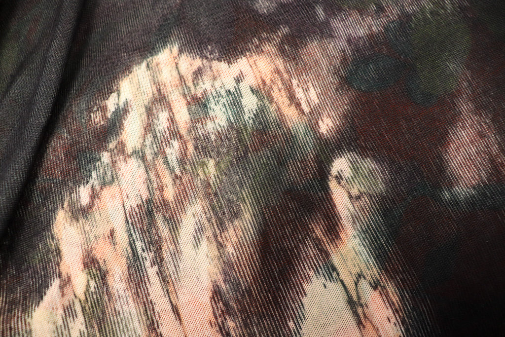 Black Orange Tie Dye Knitwear Fabric Blurred Stretch Print