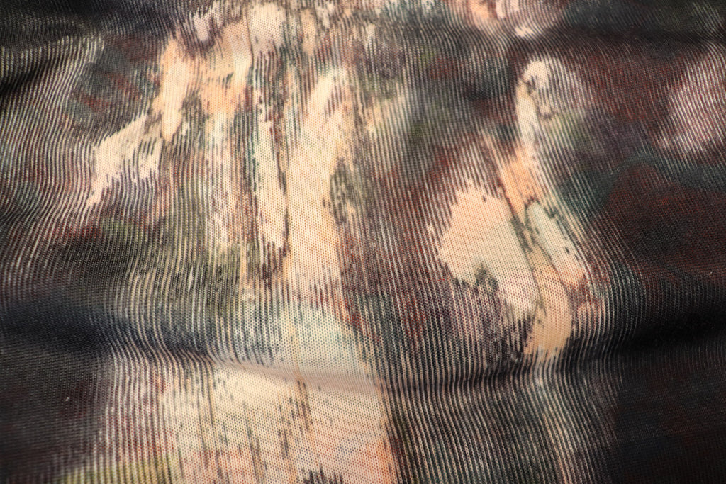 Black Orange Tie Dye Knitwear Fabric Blurred Stretch Print