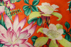 Orange Tropical Knitwear Fabric Palm Leaves Yellow Flowers