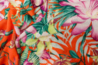 Orange Tropical Knitwear Fabric Palm Leaves Yellow Flowers