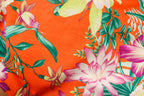 Orange Tropical Knitwear Fabric Palm Leaves Yellow Flowers