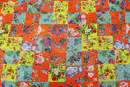 Floral Tile Knitwear Fabric Orange Teal Yellow Stretch